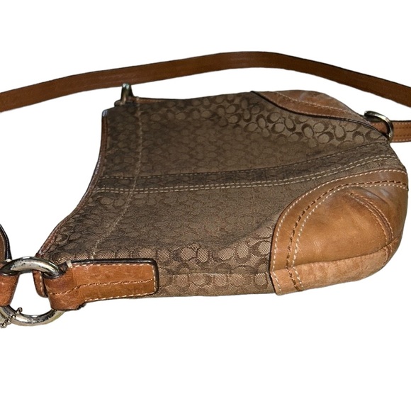 COACH Tan & Brown Signature Mini C Logo Crossbody Shoulder Bag Baguette - Picture 8 of 10